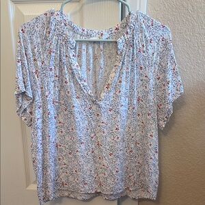 Floral Print Women's Top - Blue and Red